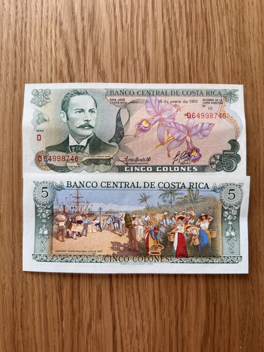 Banknot 5 colones Kostaryka