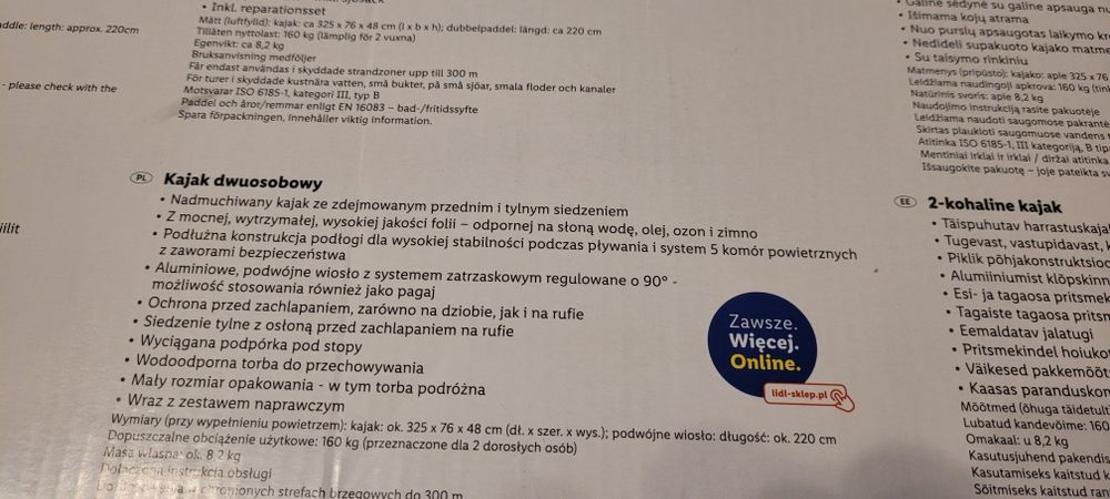Kajak 2 osobowy nadmuchiwany Crivit
