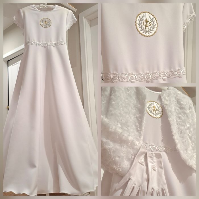 *Impressja* cudna sukienka alba komunijna bolerko rękawiczki halka 140