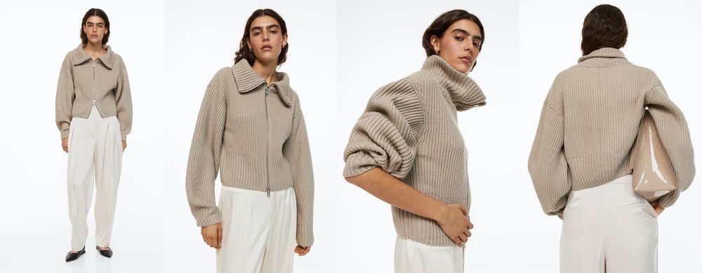 H&M вовняний кардиган зіпка, светр з коміром