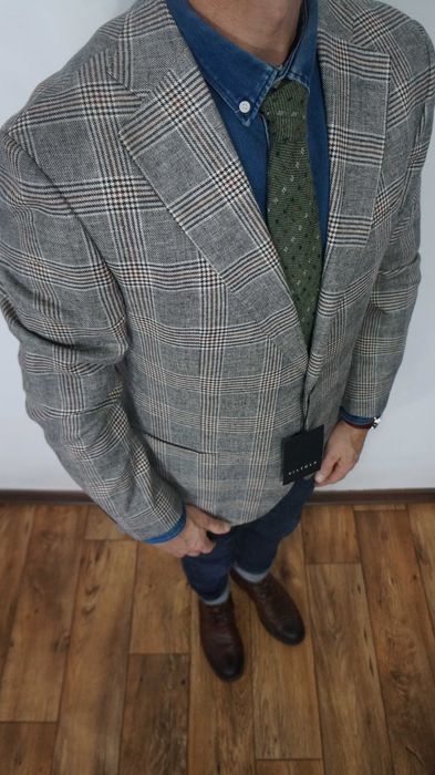 Nowa Wełniana Marynarka Vistula Super Slim 182/100 Szara Krata Wool