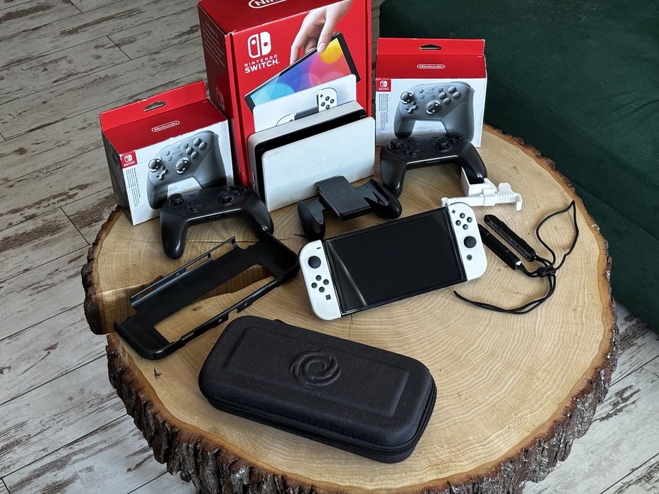 Nintendo Switch OLED + 2x Pro Controller + karta 512GB | Bogaty zestaw