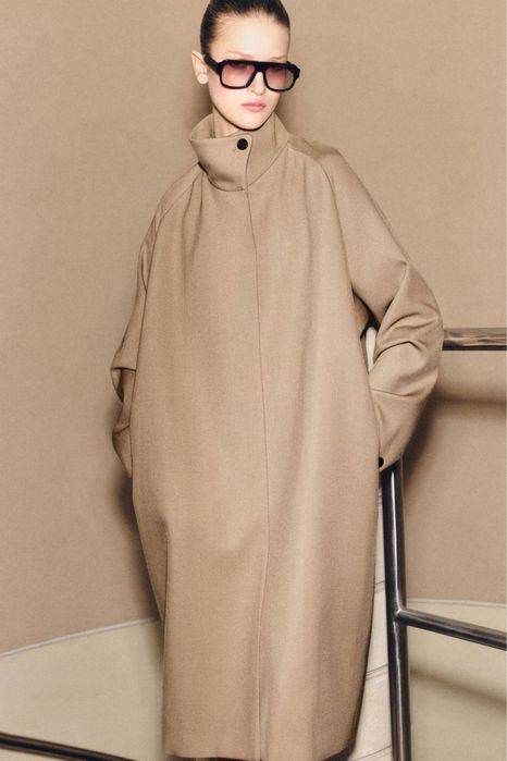 COS Бежеве вовняне пальто тренч Trapeze Wool-Blend Coat