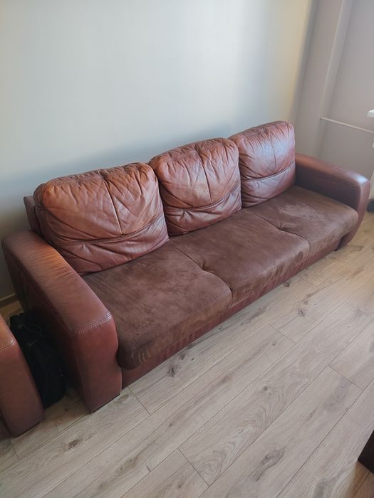 Skórzane Kanapa+fotel+pufa