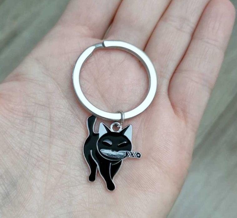 Czarny Kot Metalowy Brelok Breloczek do kluczy Kotek Cat dla Kociarzy