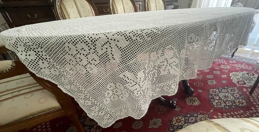 Toalha de mesa artesanal, em renda, linha de algodão