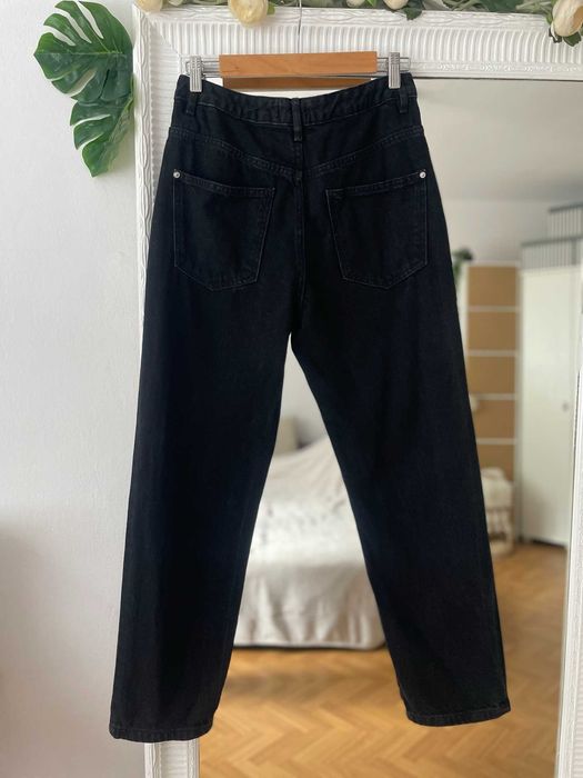 Sinsay spodnie mom jeans czarne szare efekt sprania wysoki stan M 38