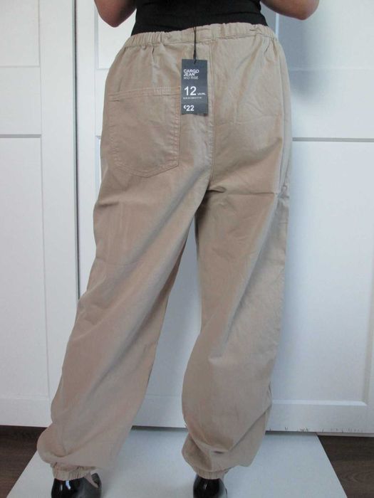 Primark beżowe szerokie spodnie spadochronowe cargo 12 L XL nowe