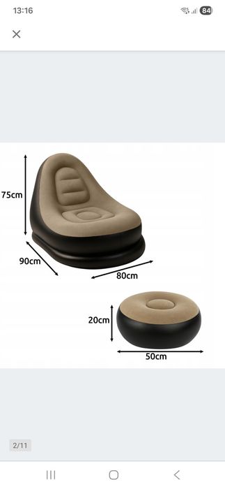 Fotel ogrodowy dmuchany pompowany pufa na plażę ogródu + pompka  2 szt