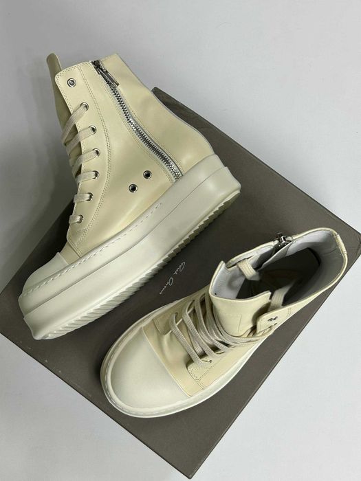 Кеди Rick Owens DRKSHDW megabumper ramones  белые кожаные кеды 41 43