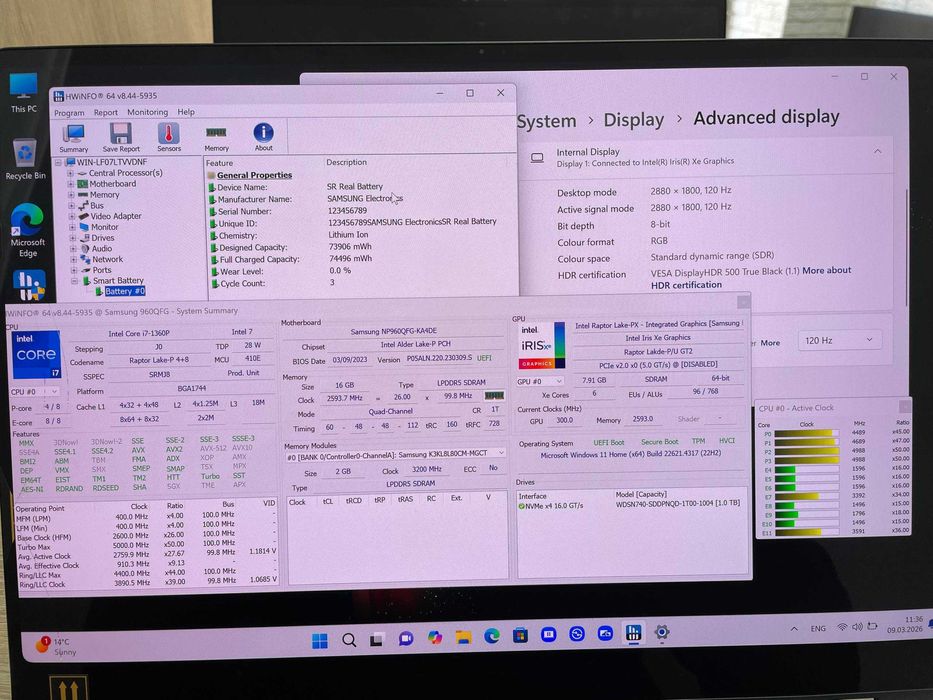 Samsung Galaxy Book3 Pro 360- 15.6 AMOLED/ I7-1360P/ 16Gb DDR5/1Tb SSD