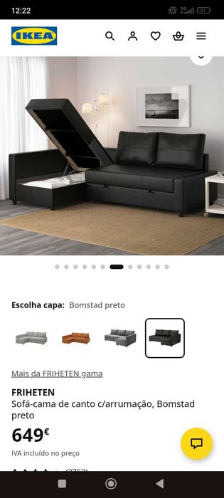 Sofá-Cama IKEA FRIHETEN Bomstad Preto c/ Arrumação - Como Novo