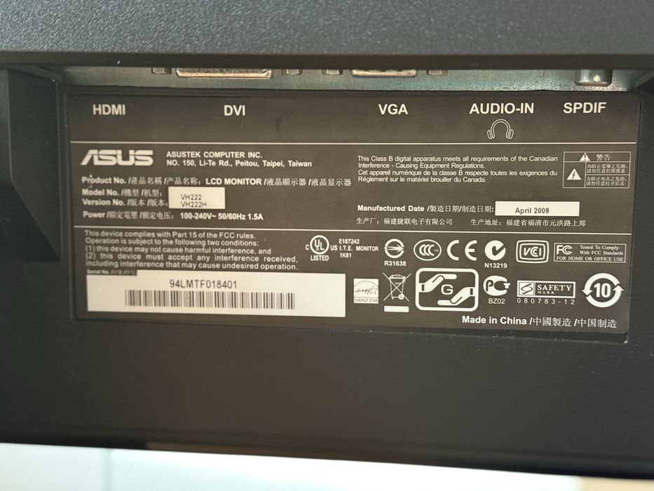 Monitor Asus LCD Full HD 19” cali sprawny