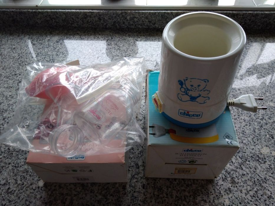 Aquecedor de biberões e bomba de tirar leite