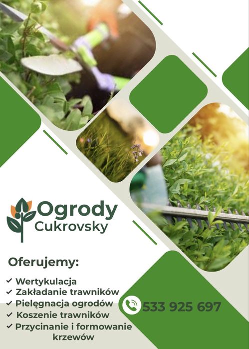 Ogrodnik wertykulacja koszenie trawnika pielęgnacja ogrodów