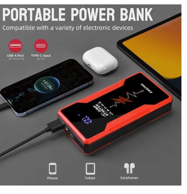 ENGIHU Jump Starter 12 000 mAh | 1200A | 12V | Пуско-зарядний пристрій