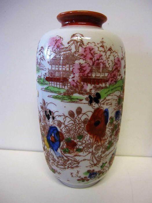 2 antigas jarras asiáticas esmaltadas à mão e assinadas