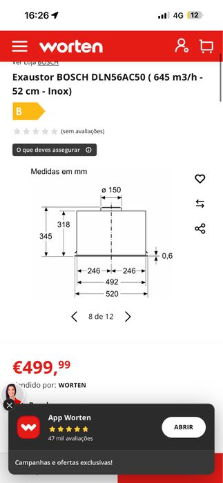 Exaustor BOSCH DLN56AC50 ( 645 m3/h - 52 cm - Inox)
