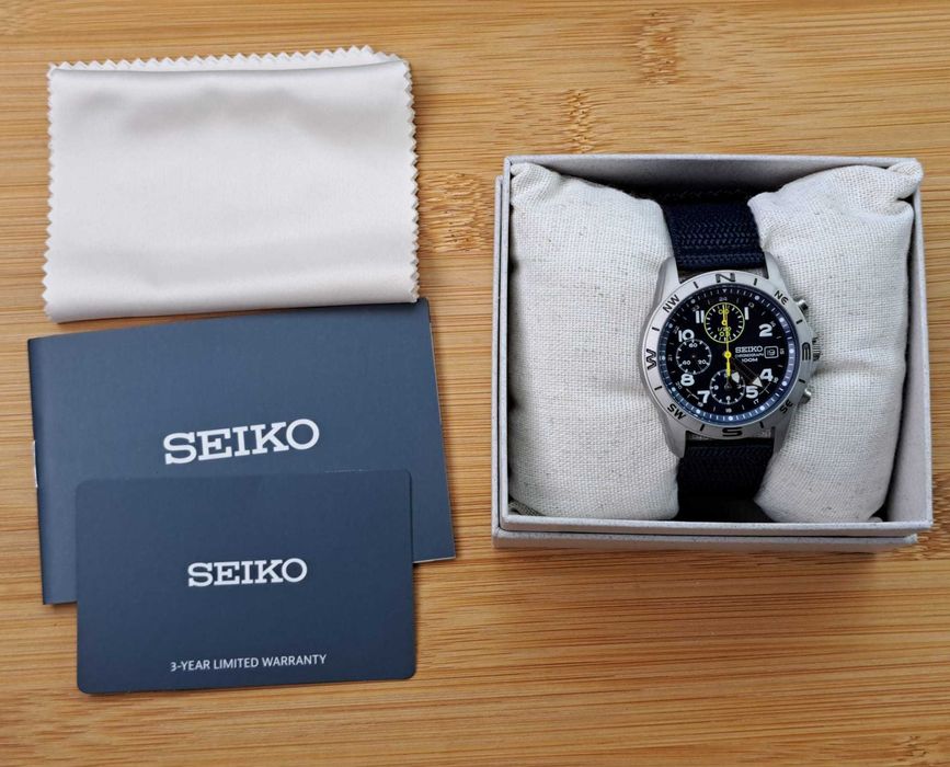 Relógio Seiko Chronografo SND379R – Look Militar azul