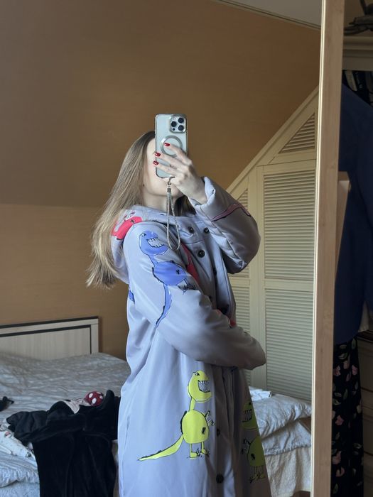 Утеплений дизайнерський пуховик lev.i.rosa з динозаврами розмір с