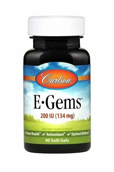 Вітамін Е, E-Gems Natural Vitamin E, Carlson, 134 мг (200 МО), 90 гелевих капсул