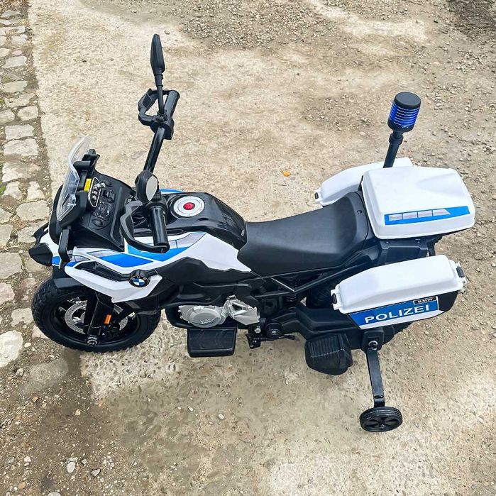 Duży motor na akumulator POLICJA F850 2x45W miękkie koła kogut