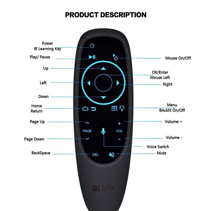 Air Mouse G10S Pro BT(BTS) 2,4G+Bluetooth(гіроскоп,мікрофон,підсвітка)