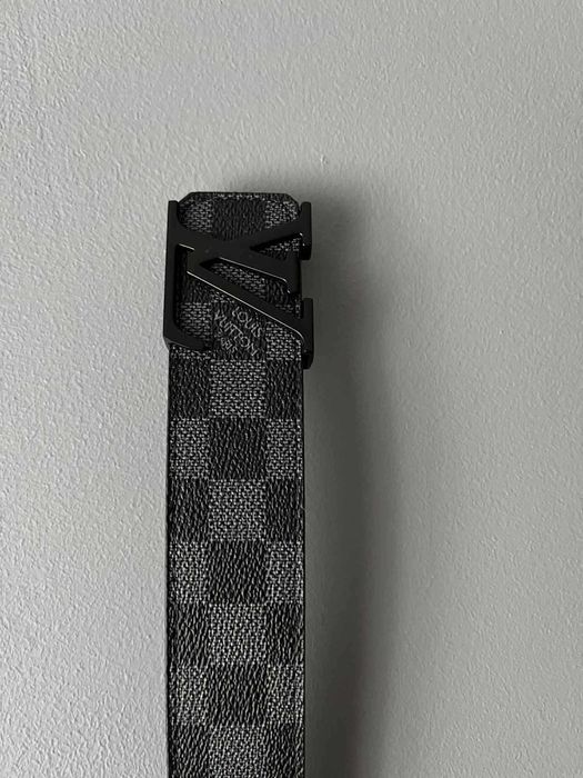 Czarny Pasek LV z czarna klamrą skórzany