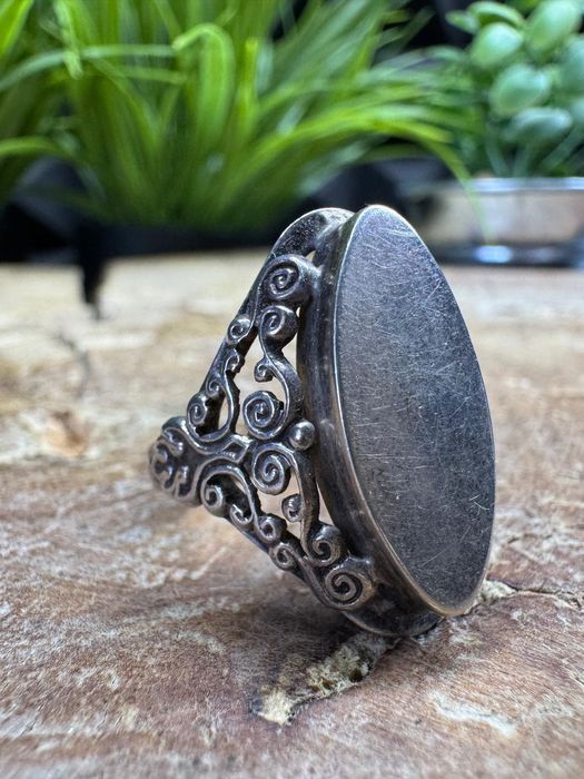 Srebrny pierścionek vintage z ozdobnym ażurem / styl boho (3.8g)