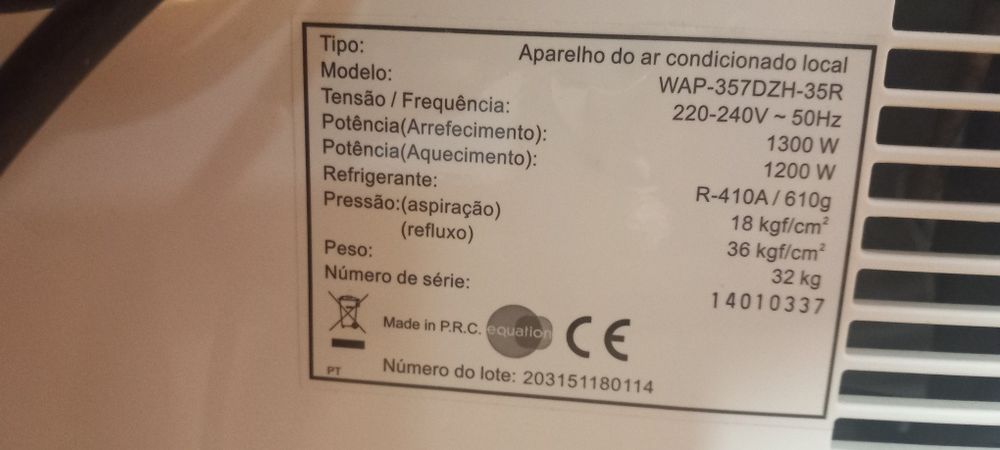 Ar condicionado portátil  Equation