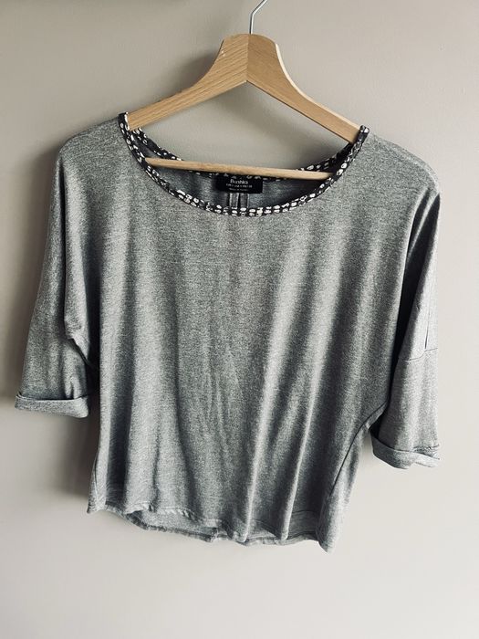 Bershka modna bluzka beżowo-brązowa rozmiar S