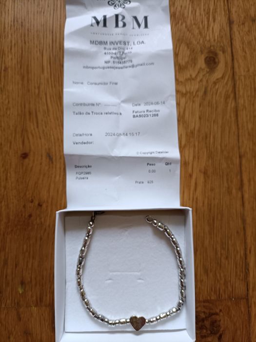 Pulseira coração em prata MBM