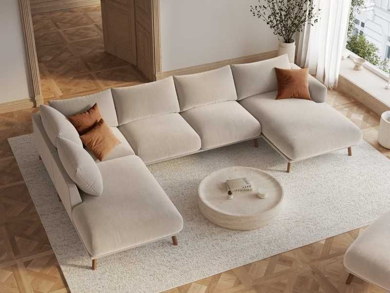 Panoramiczna sofa narożna narożnik Margot 6 os welur beż 365x235x75 Lacroix