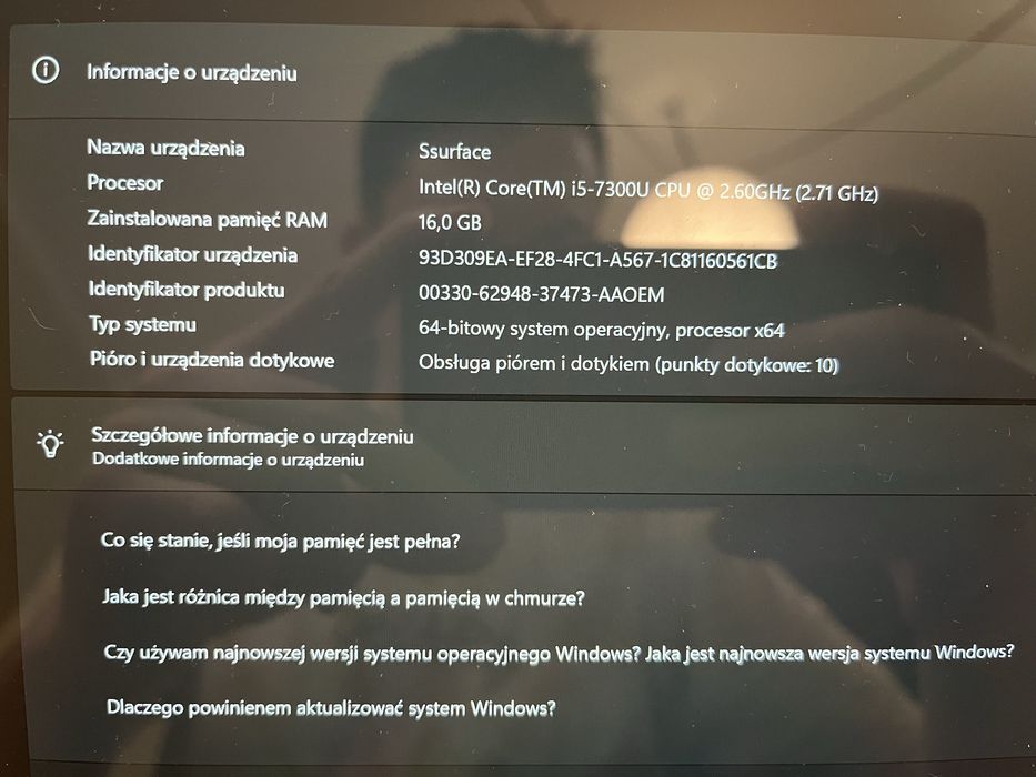 Surface pro 5 (2017) 16gb ram 256gb pamięci