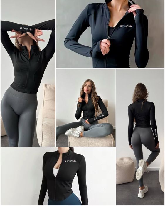 Спорт кофта на змейке длиным рукавом черная Лонг слив на молнии Топ М