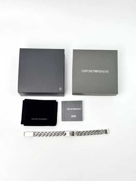 Браслет Emporio Armani чоловічий із нержавіючої сталі сріблястий ланцюг Premium, браслет арман