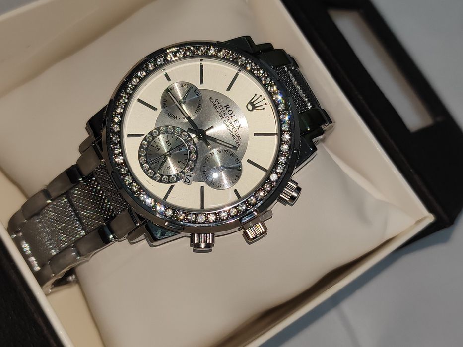 Розкішний жіночий/чоловічий годинник Rolex з кристалами / Ідея для подарунка
