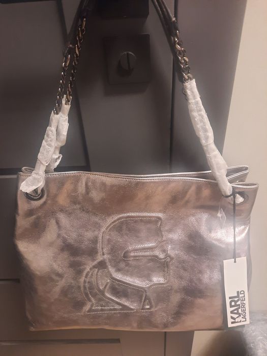 Torebka Karl Lagerfeld oryginalna skora natur. srebrna TK maxx 1200zl
