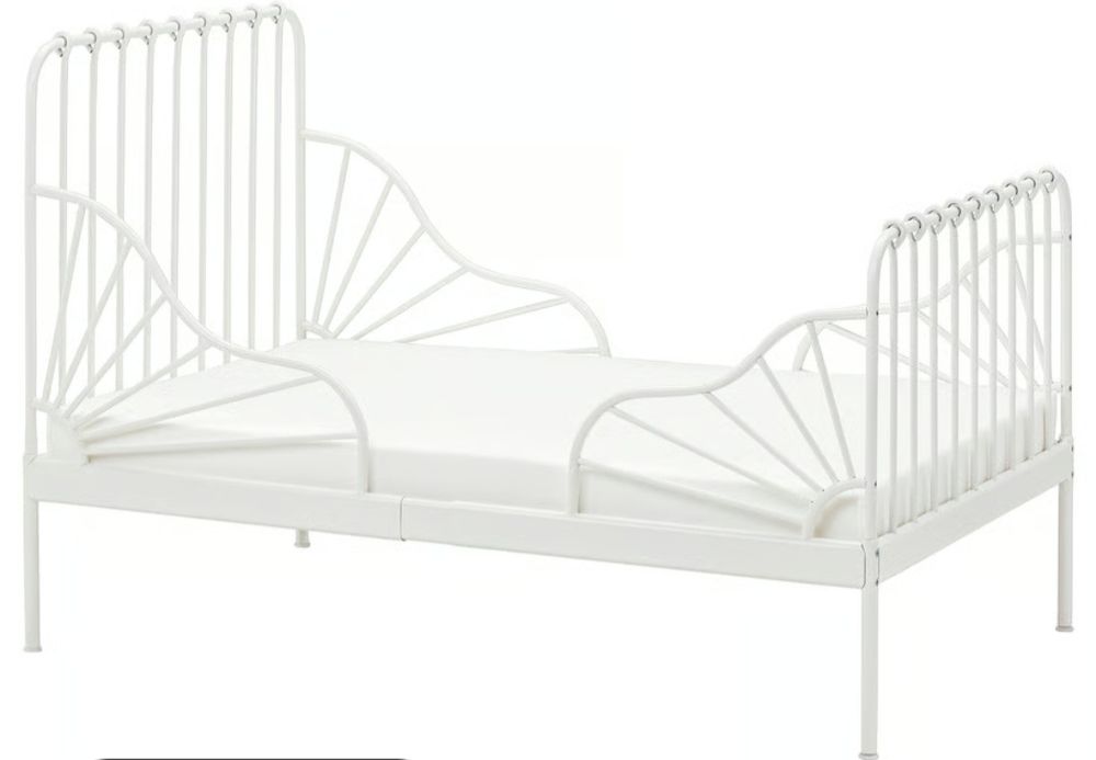 Cama IKEA MINNEN Branca + Estrado + Colchão – Como Nova
