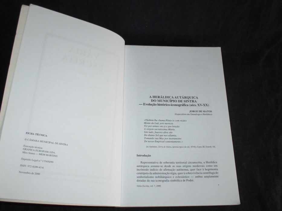 Livro Revista Vária Escrita nº 7 Sintra 2000