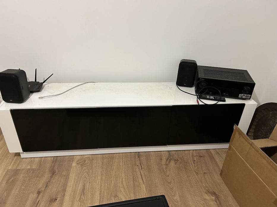 Conjunto Móvel TV Moderno – 3 Peças – Branco e Preto Alto Brilho