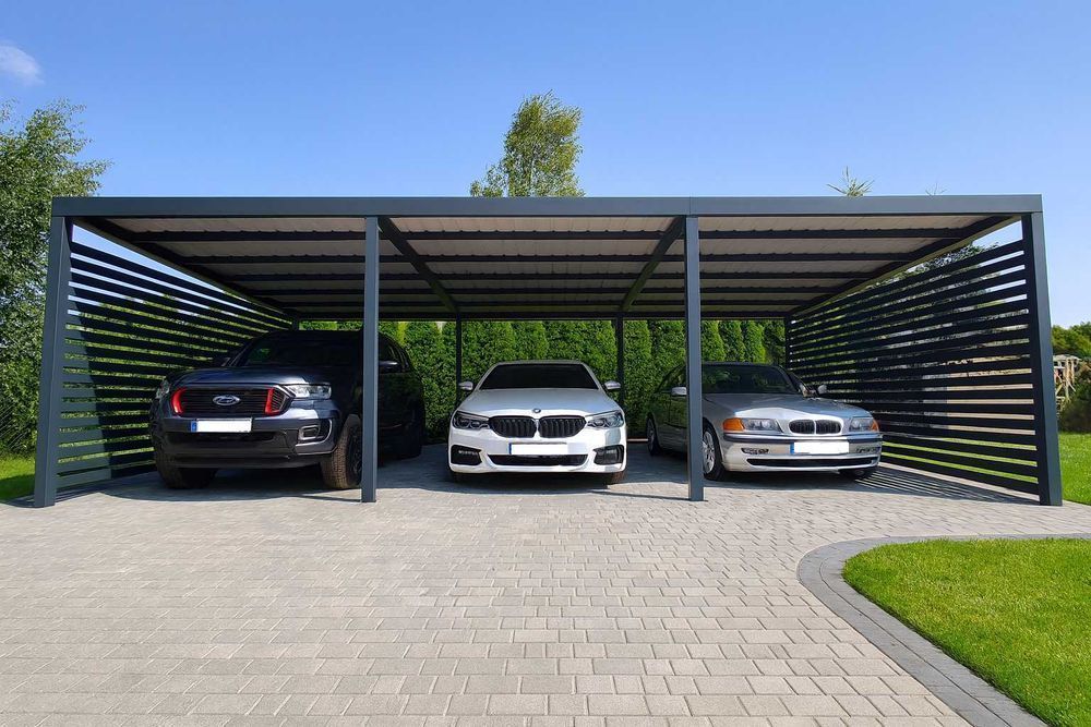 Carport Nowoczesna wiata garażowa 6x6 dwa stanowiska na samochody.
