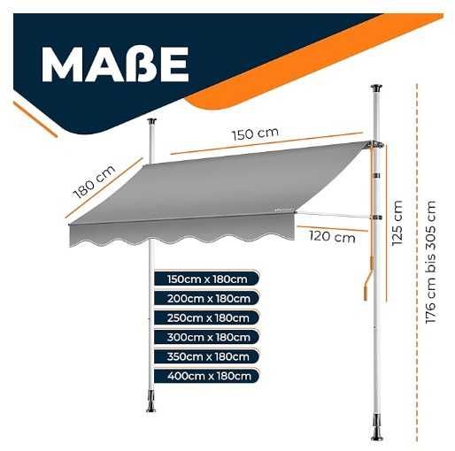 Toldo para Varanda, extensível com manivela - Novo