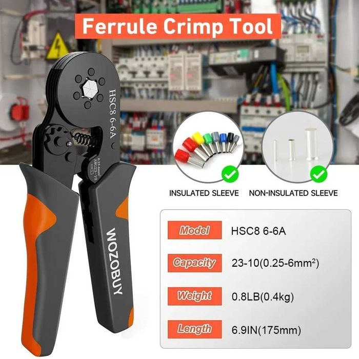 Кліщі (кримпер) Wozobuy HSC8 6-6A 0.25-6 мм² + 1600 наконечників