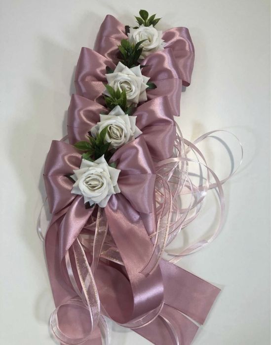 Kokardy ślubne na klamki samochodu Na auto Brudny róż