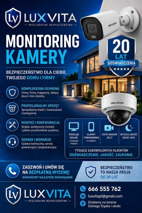 Monitoring i kamery - systemy zabezpieczeń - 20 lat doświadczenia
