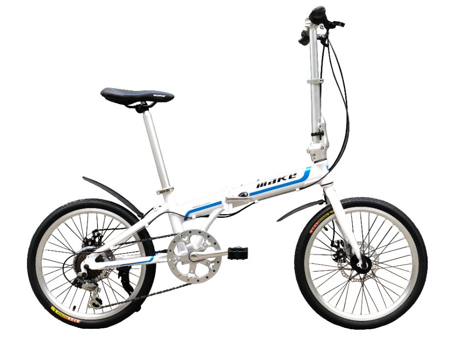 Легкий складний велосипед МАКЕ 20", алюмінієва рама 17" біло-блакитний