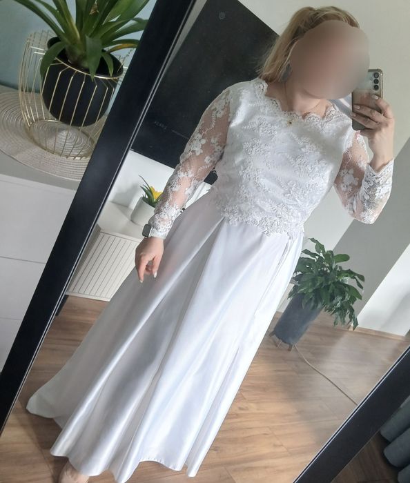 Elegancka suknia ślubna 46 wyprana dłuższy tył tren