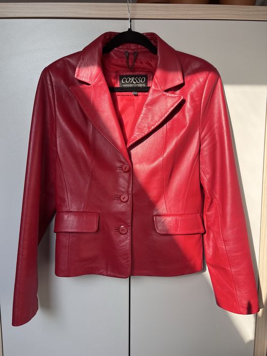Czerwona kurtka skórzana marynarka damska skóra naturalna