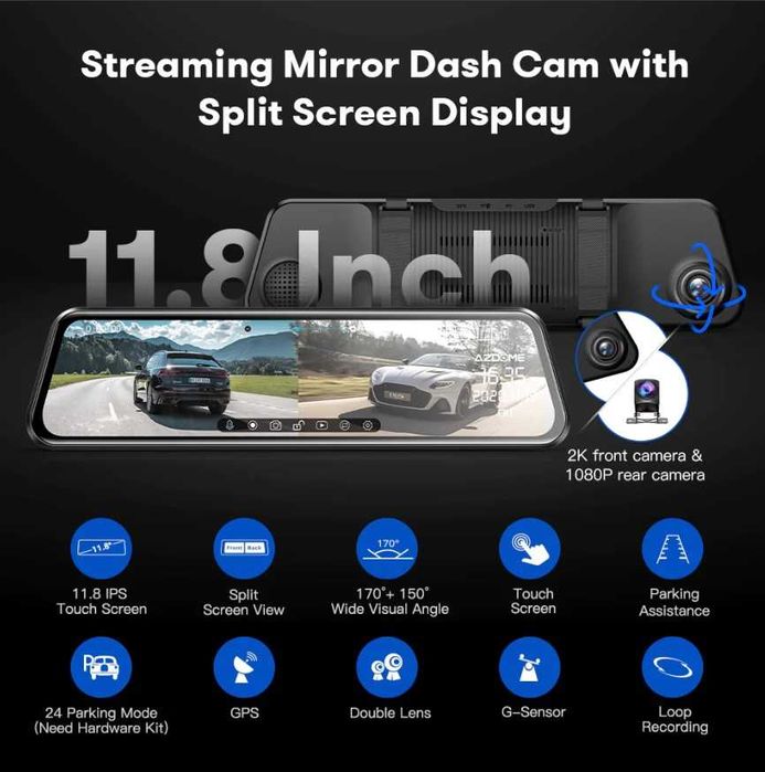 Дзеркало-відеореєстратор Azdome PG17 2 камери WIFI+GPS.Глобалка: 2 899 ...